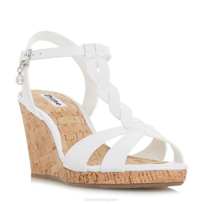 Dune London άσπρο γυναίκες κοτσίδα t-bar λουράκι φελλό σφήνα τακούνι J84Z515 δενδρόβιο ζώο της αυστραλίας