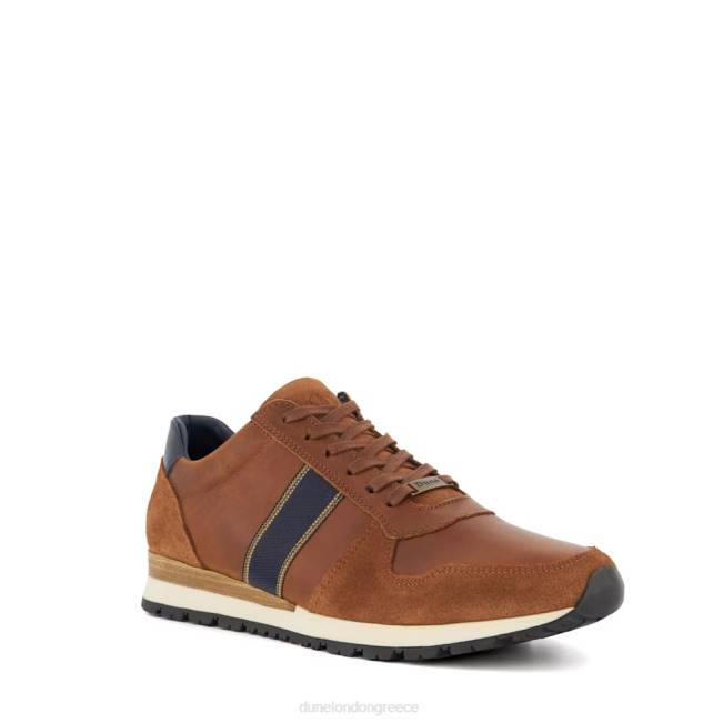 Dune London σκούρο μαύρισμα άνδρες δερμάτινα παπούτσια με λωρίδες J84Z707 τρέξιμο